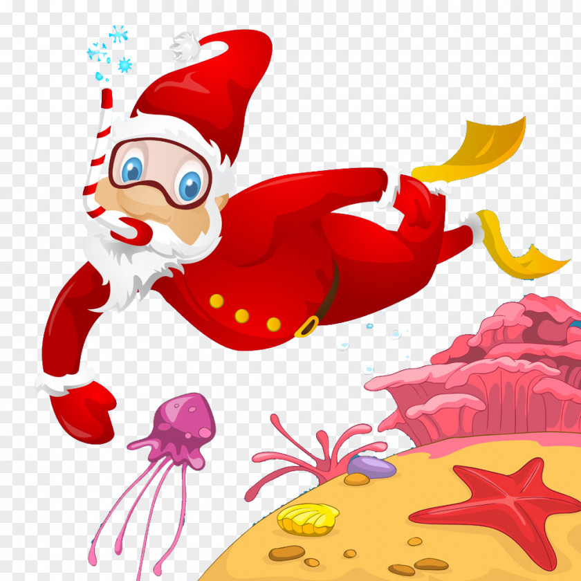 Diving Santa Claus Scuba Clip Art PNG