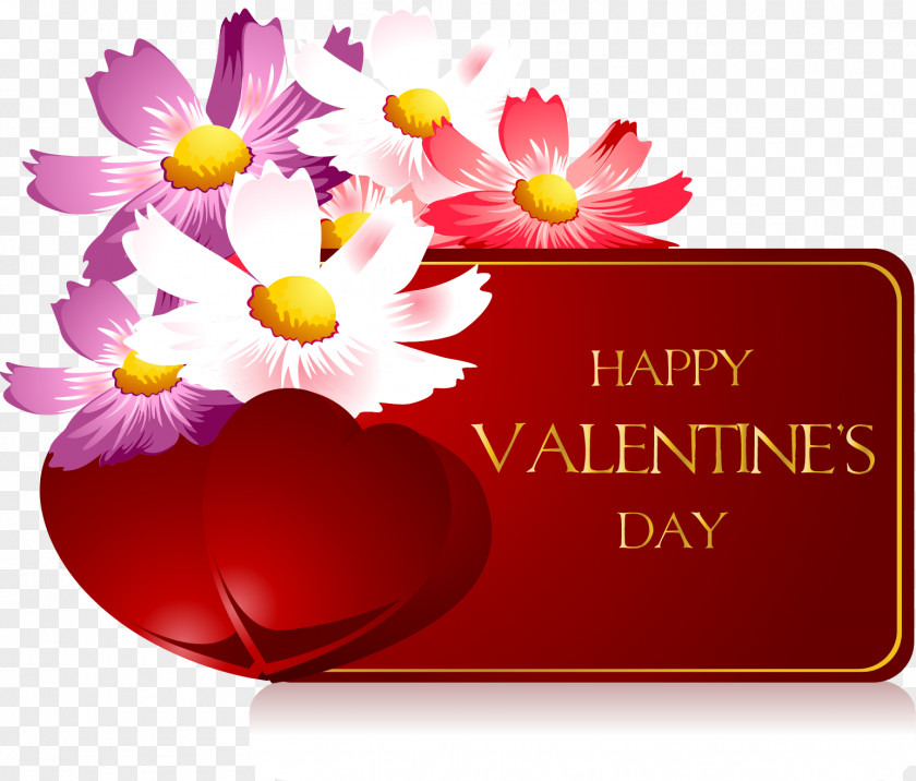 Valentine's Day Card Element Valentines Greeting Heart Flower PNG