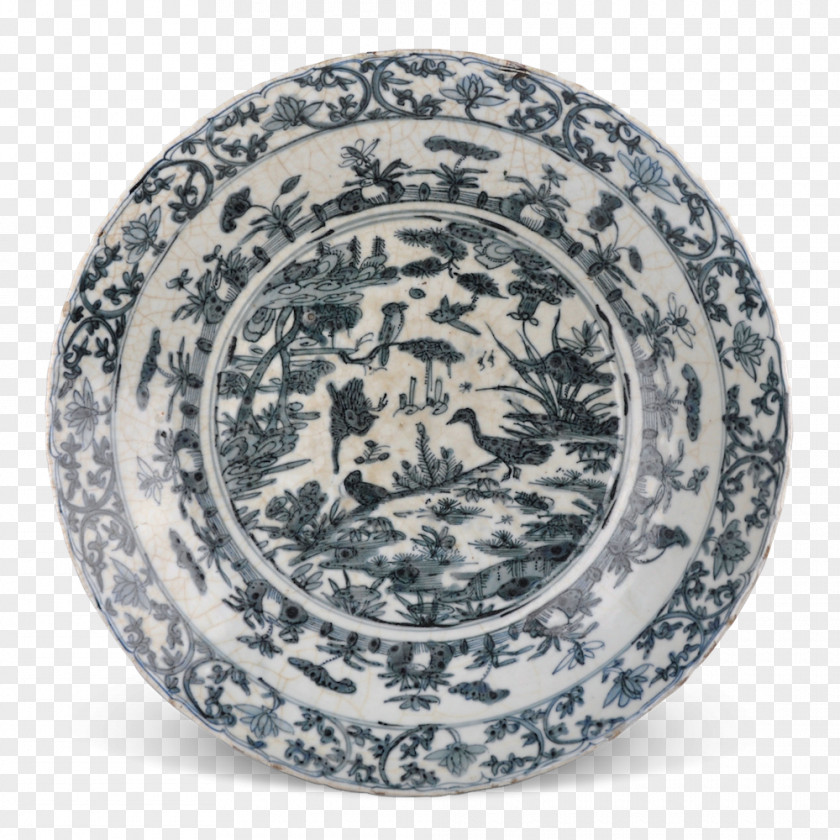 Blue And White Porcelain Plate Pottery Tableware Ceramic Kraak Ware PNG