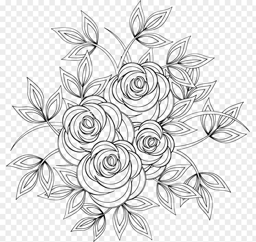 Rose Lines Floral Design Line Art Coloring Book Drawing Clip PNG