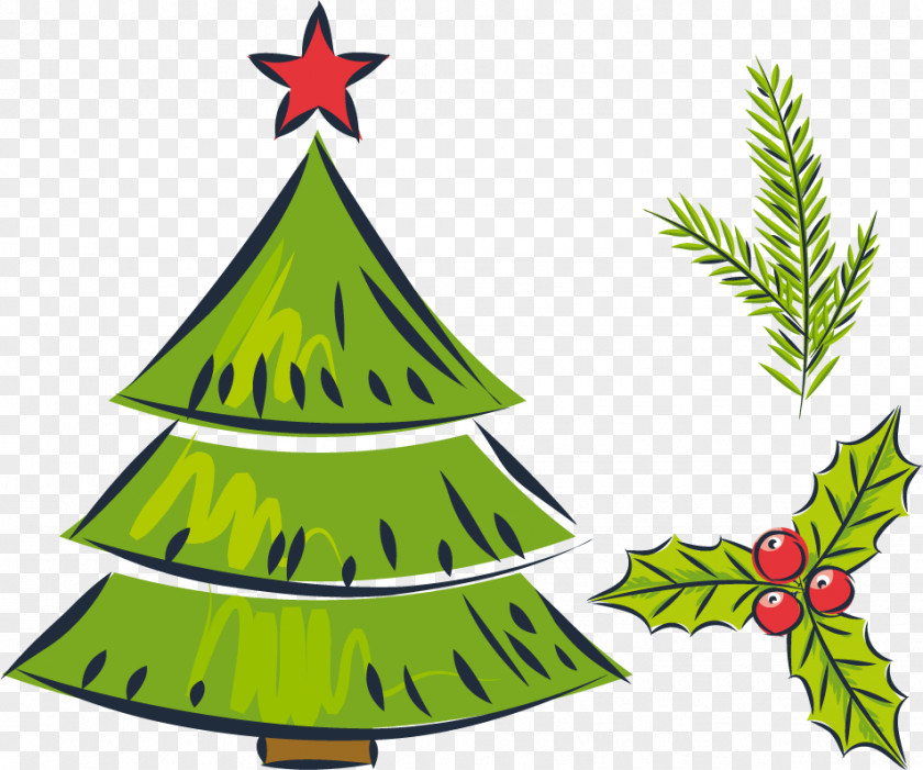 Vector Green Christmas Tree Drawing Gift PNG