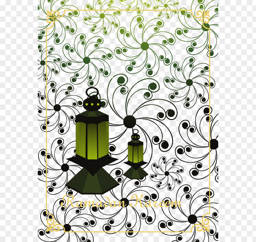 Decorative Motifs And Green Lamp PNG
