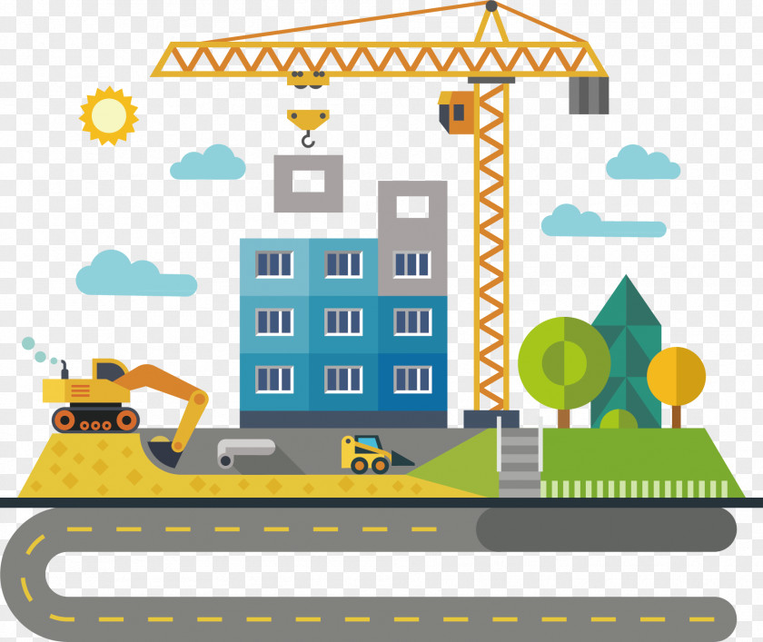 Hand-painted Grass Architectural Engineering Building Bulldozer Illustration PNG