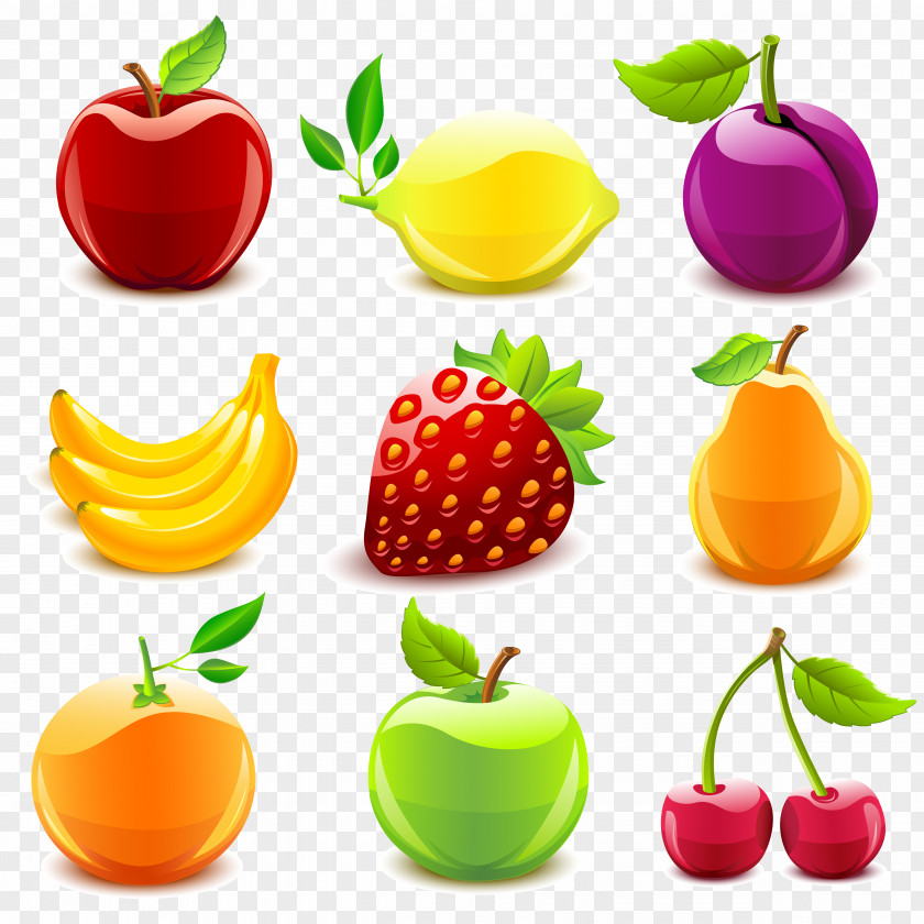 Apples, Bananas, Strawberries, Pears, Watermelon Fruit Vector Illustration PNG