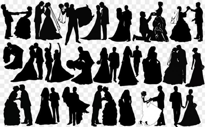 Black And White Wedding Couples Silhouette Couple Clip Art PNG