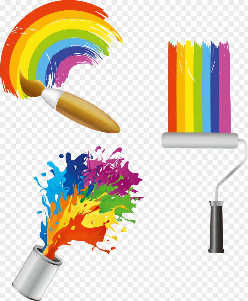 Vector Paint Brush Color Bucket Clip Art PNG