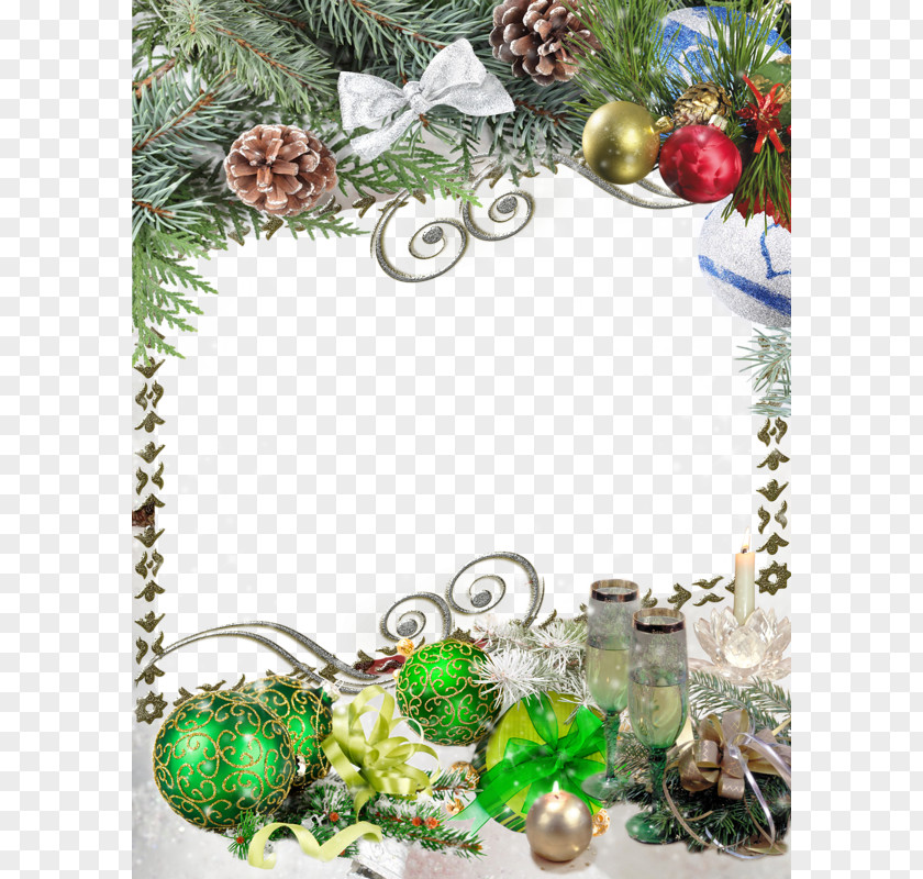 Leafy Ball Bow Border Christmas Tree Picture Frame Photography Clip Art PNG