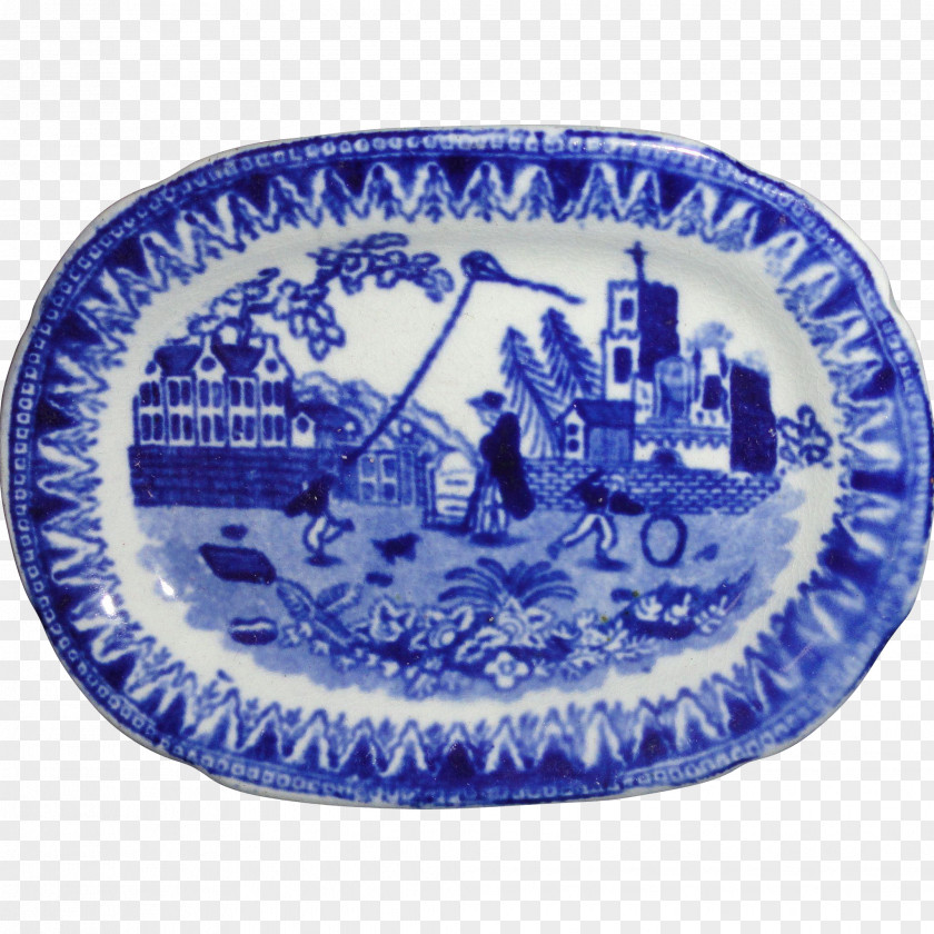 Antique Meat Platters Cobalt Blue And White Pottery Porcelain Font PNG