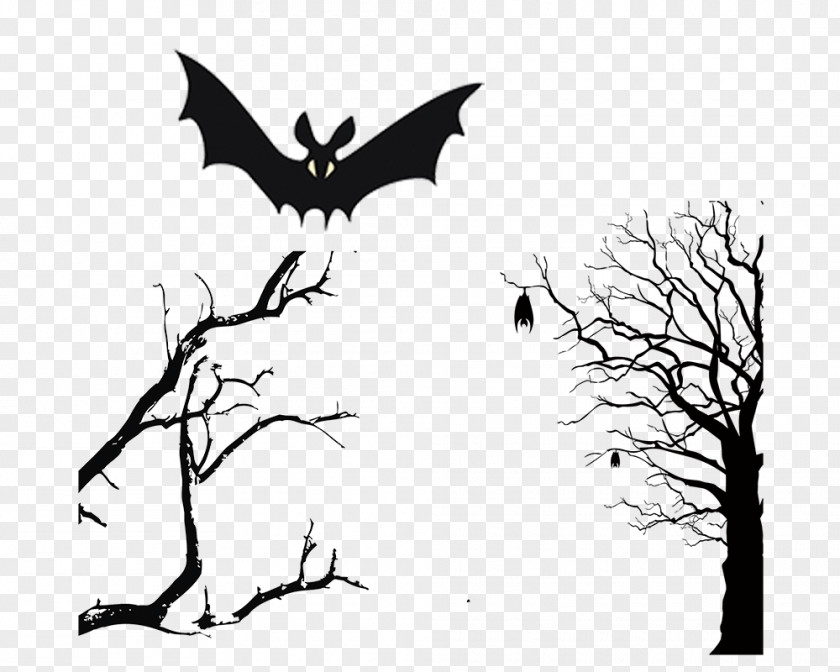 Dry Trees Bats Horror Elements Download Clip Art PNG
