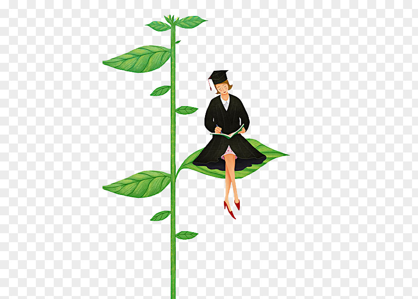 A Woman Sitting On Branch Drawing Cartoon Illustration PNG