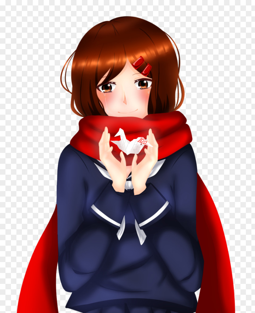 Red Scarf Black Hair Brown Cartoon Outerwear PNG