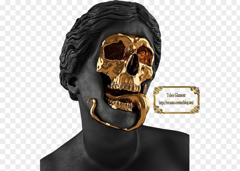 Gold Skull Marble Skeleton Sculpture PNG