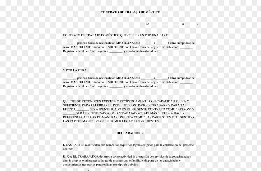 Contrato Document Employment Contract Laborer Domestic Worker PNG
