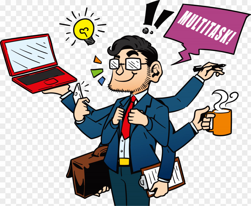 Dealing With The Work Of Crazy Man Human Multitasking Laborer Illustration PNG