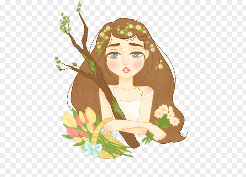 Fairy Brown Hair Flower Clip Art PNG