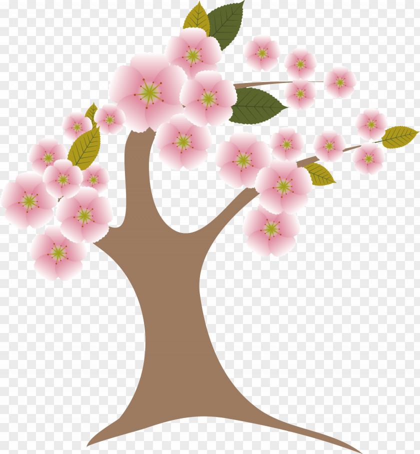 Peach Tree Vector Cherry Blossom Trunk PNG
