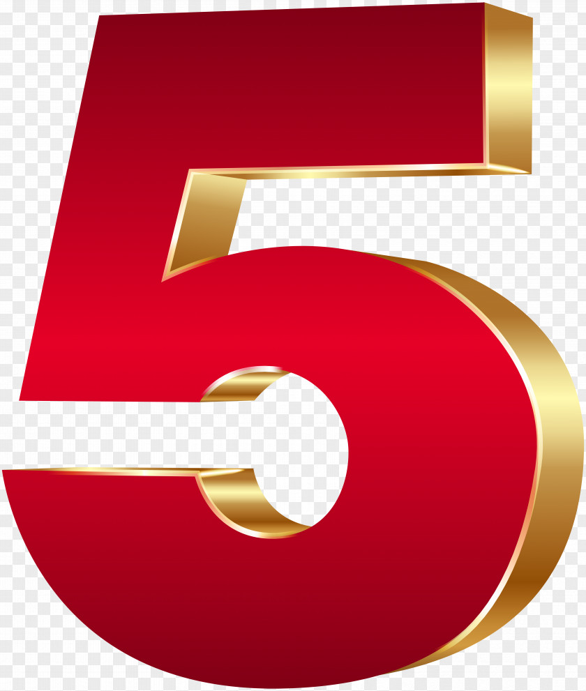 3D Number Five Red Gold Clip Art Image Computer Graphics PNG