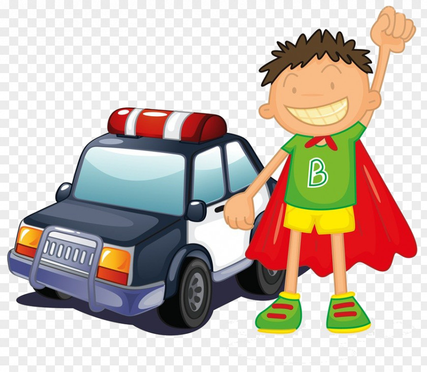 Cartoon Superman Material Police Car Officer PNG