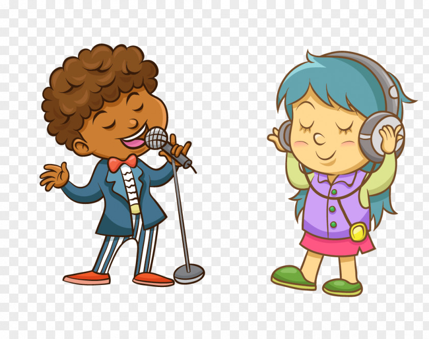 Boys Singing Cartoon Song Illustration PNG
