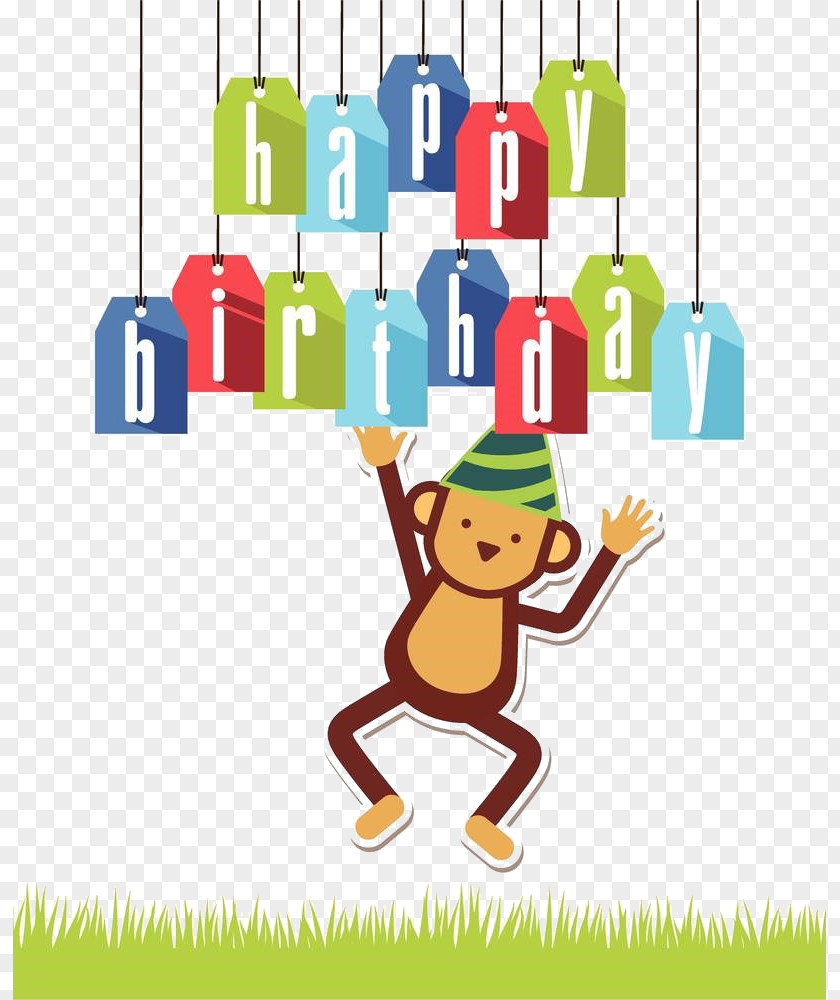 Cartoon Monkey Tag Material Photography Birthday Illustration PNG