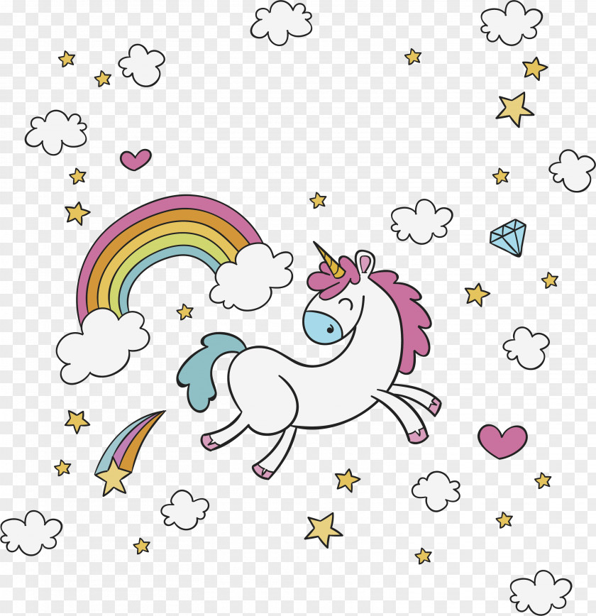 Happy Running Unicorn Drawing Illustration PNG