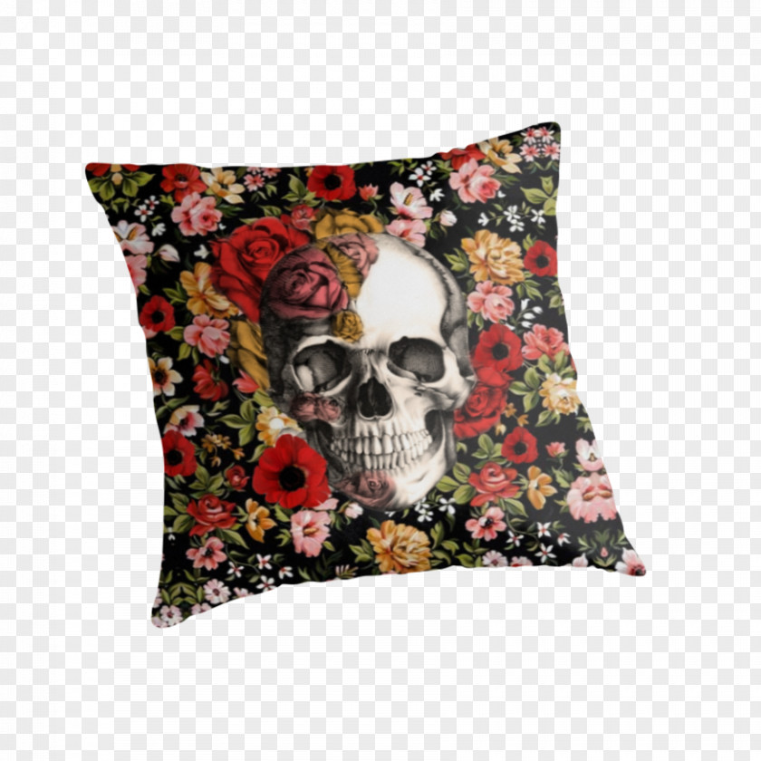 Skull Floral Throw Pillows Cushion Laptop Tote Bag PNG