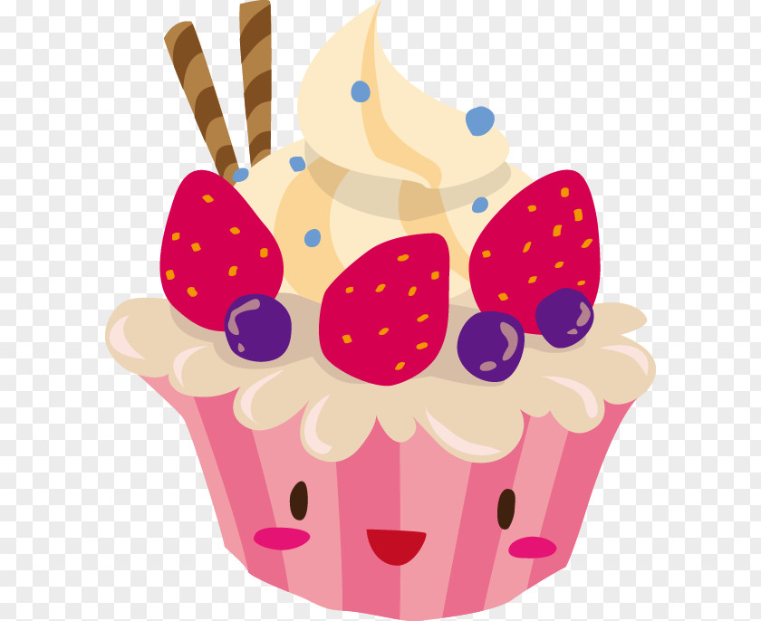 Cute Strawberry Cake Pattern Cupcake Birthday Cartoon PNG