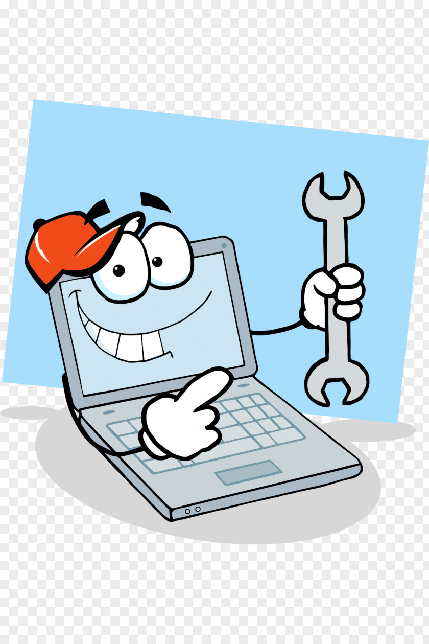 Funny Computer Cartoon Illustrations Laptop Repair Technician Personal Clip Art PNG