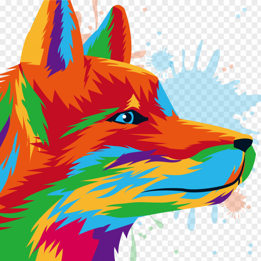 Painted Fox Side Face Picture Design Vector Gray Wolf Red PNG