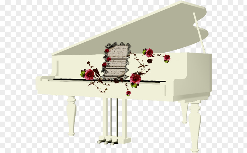 White Piano And Flowers PNG