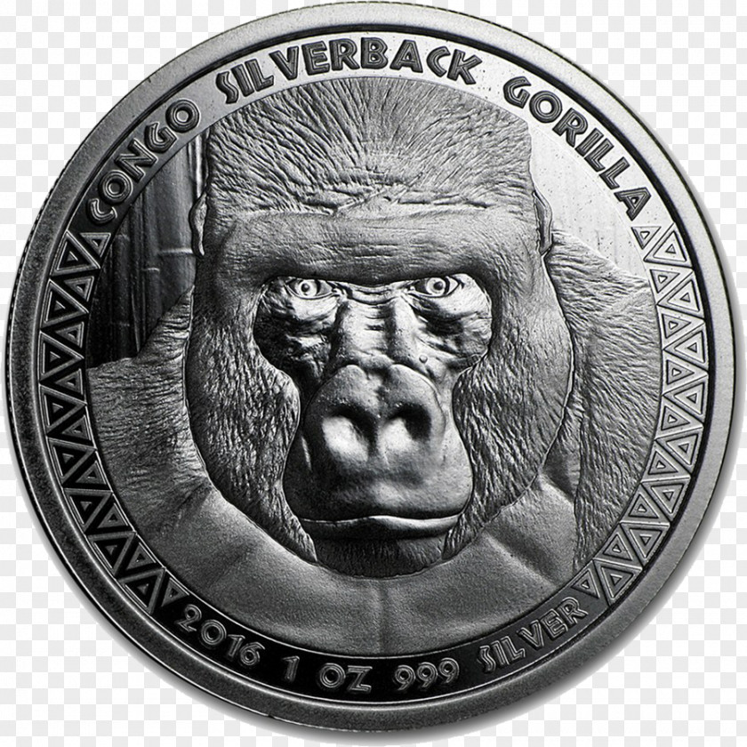 Metal Coin Congo Gorilla Bullion Silver PNG