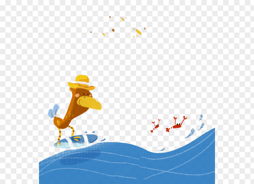 Cute Little Surfing Illustration Cartoon Child Creative Work PNG