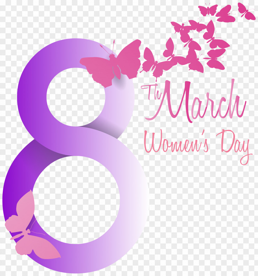 Soft Violet 8 March With Butterflies PNG Clipart Image International Women's Day Clip Art PNG