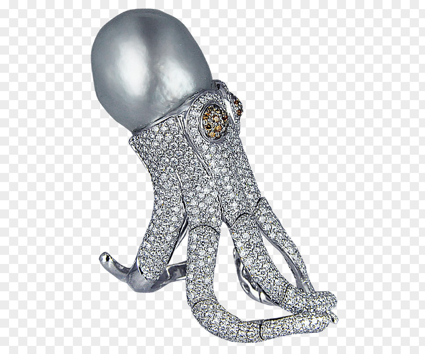 Jewellery Baroque Pearl Octopus Silver PNG