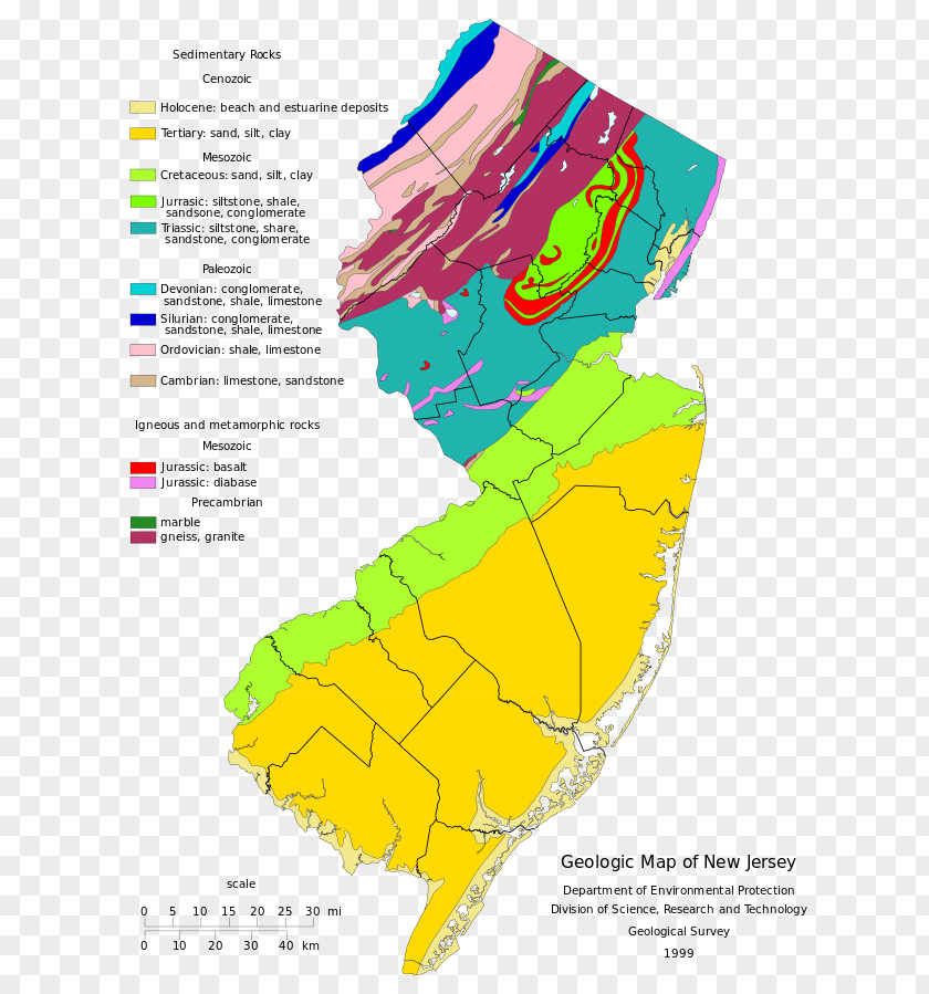 Map New Jersey Atlantic Coastal Plain Landform Geology PNG
