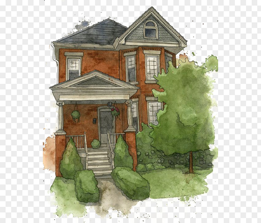 House Watercolor Painting Gratis Icon PNG