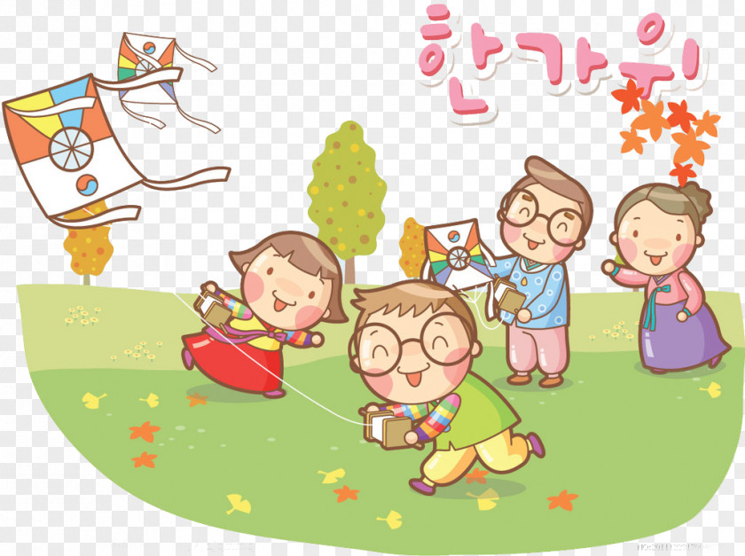 Family Outing Child Cartoon Kite Illustration PNG