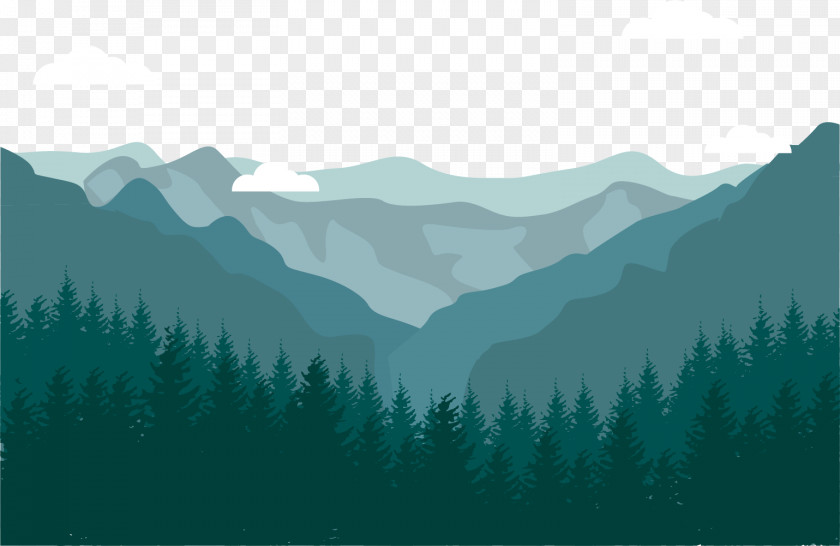 Forest Mountain Flat Design Landscape PNG