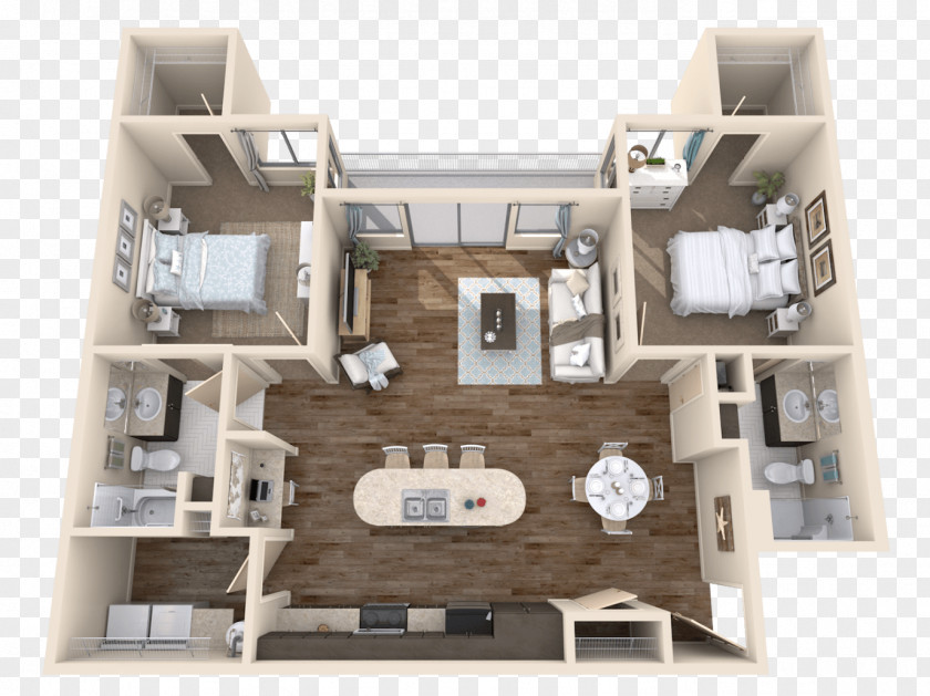 3D Floor Plan Apartment House PNG
