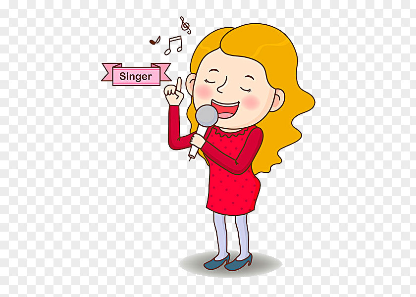 Singing Woman Microphone Cartoon Illustration PNG