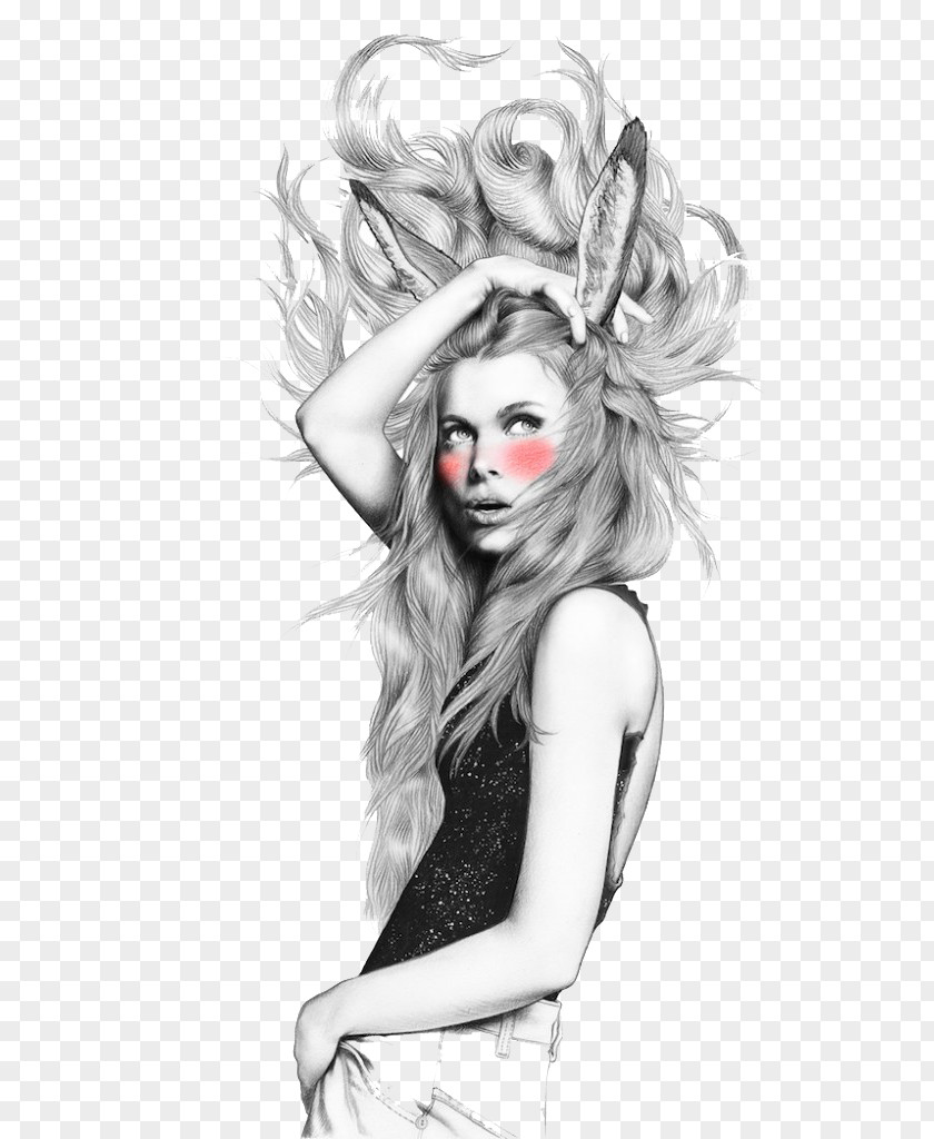 Black And White Sketch Long Hair Beauty Minni Havas Drawing Illustrator Fashion Illustration PNG