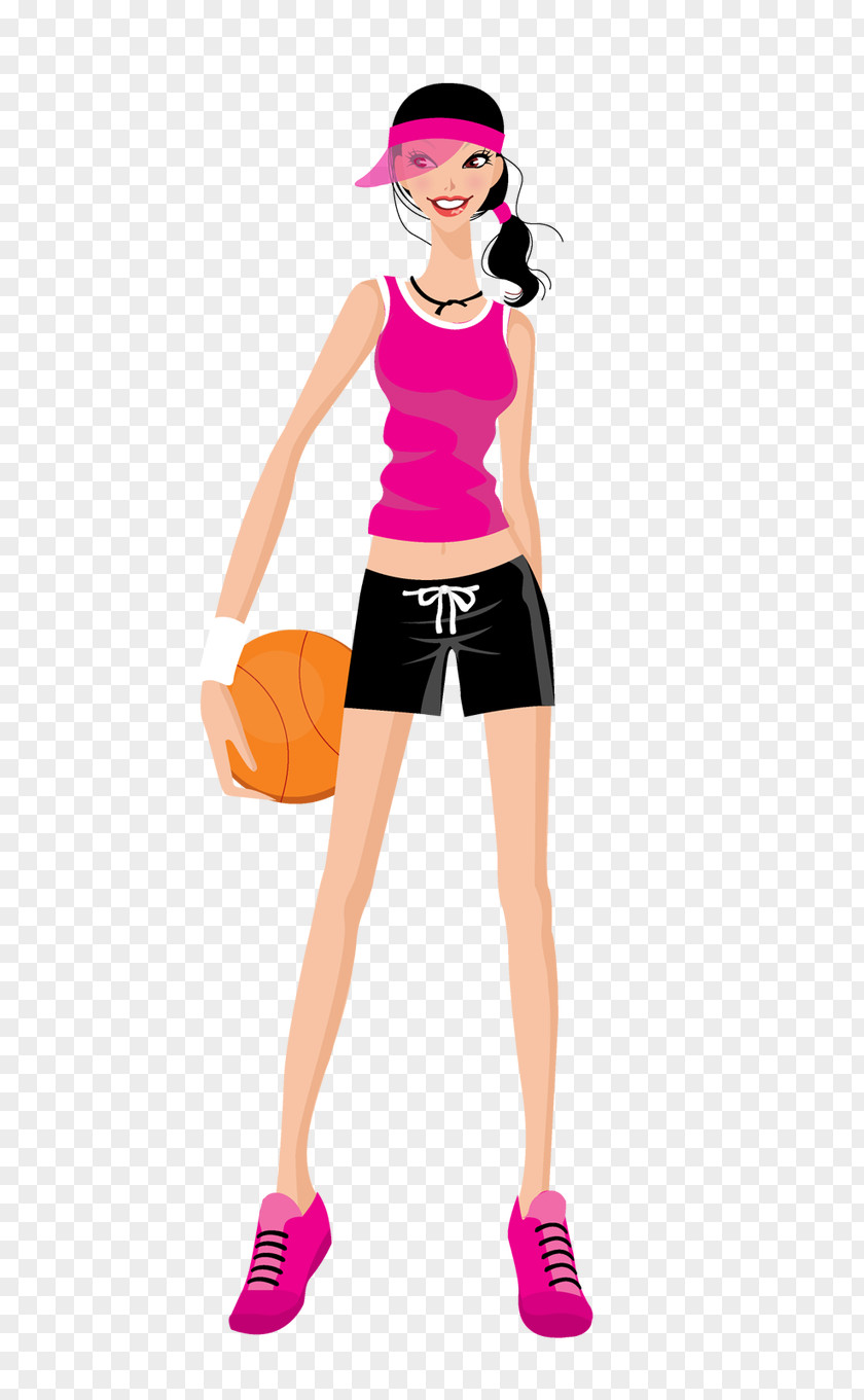 Fashion Girls Basketball Cartoon Drawing Silhouette Illustration PNG