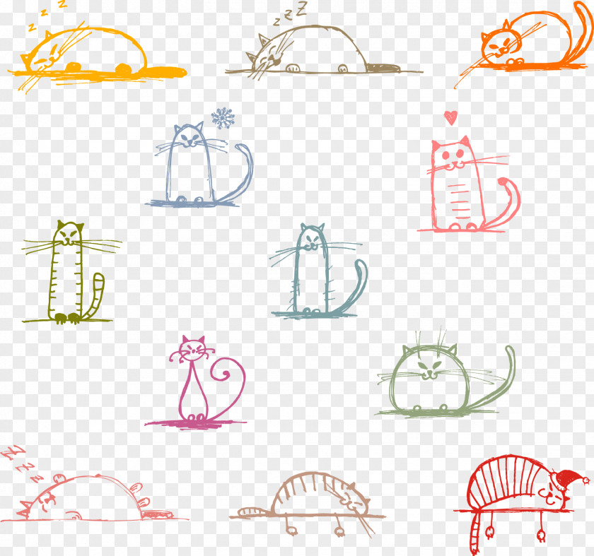 Hand Drawn Cute Cat Vector Adobe Illustrator PNG