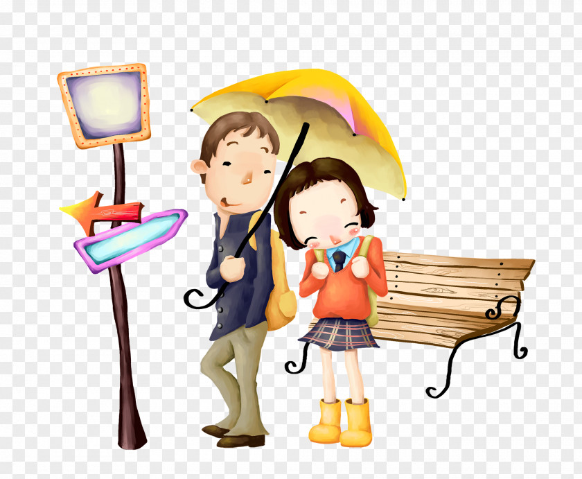 Couple Under Umbrella Cartoon Drawing Android Wallpaper PNG