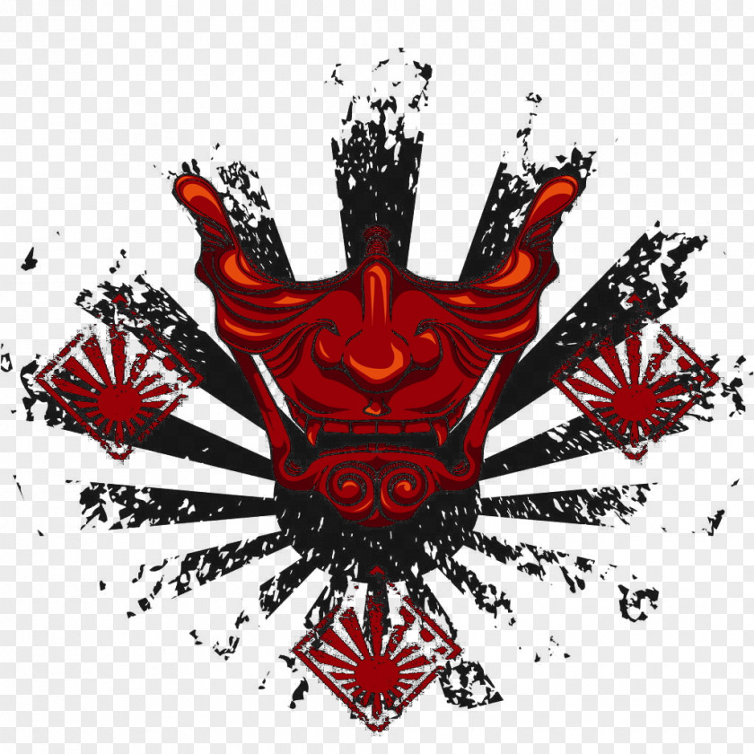 Red And Black Mask Vector Warrior Japan Circle Of Animals/Zodiac Heads Second World War Guadalcanal Campaign Battle Midway PNG
