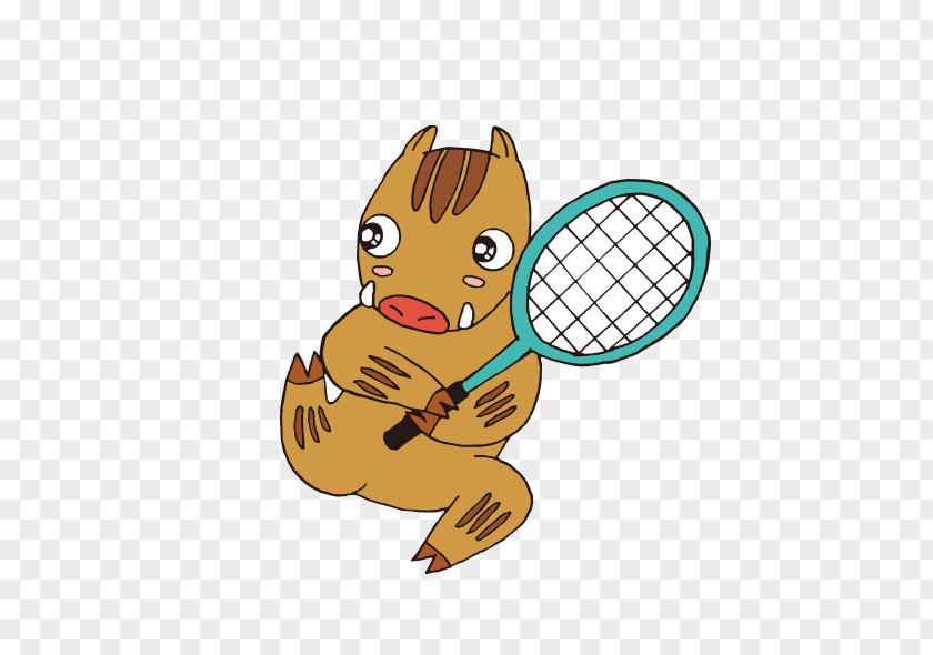 Tennis Wild Boar Cartoon Illustration PNG