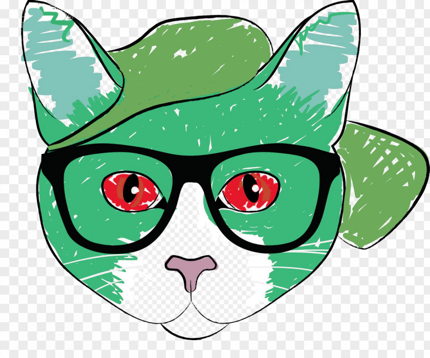 Lovely Hand-painted Cat Kitten Felidae Glasses Clip Art PNG