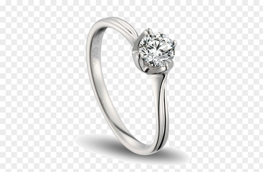 Wedding Ring Diamond Solitaire Białe Złoto Silver PNG