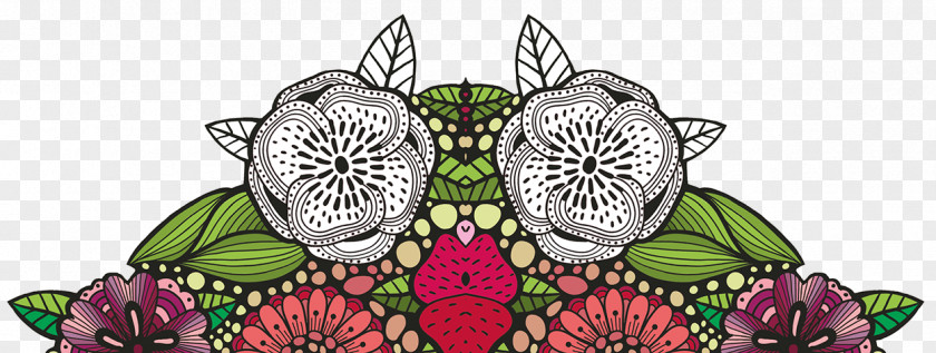 Color Mandala Butterfly Floral Design Cut Flowers Pattern PNG