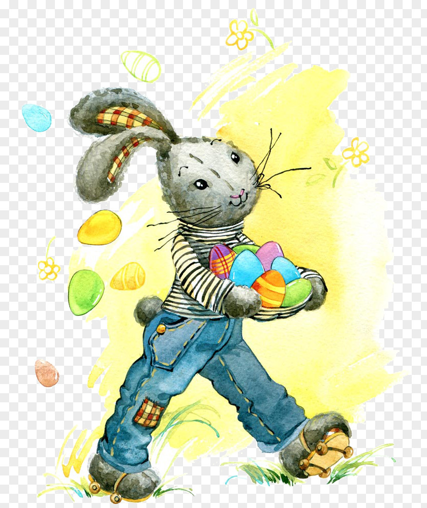 Bunny Holding Egg Easter Rabbit Hare Cartoon Illustration PNG